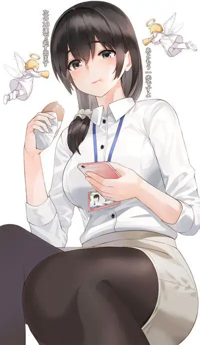 E站漫画 黑发少女白衬衫黑丝动漫插画