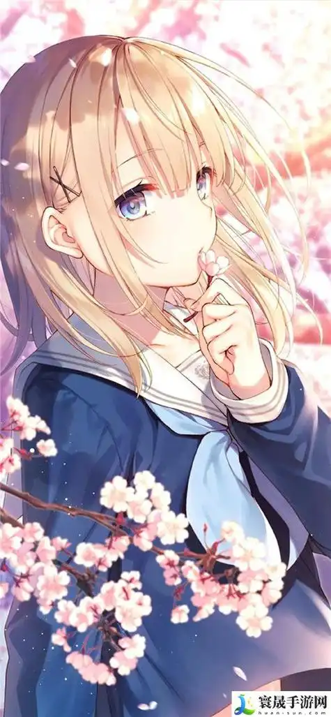 E站漫画 金发少女水手服樱花背景动漫插画